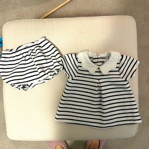Janie and Jack Dark navy and white striped set for baby girl size 3-6 months